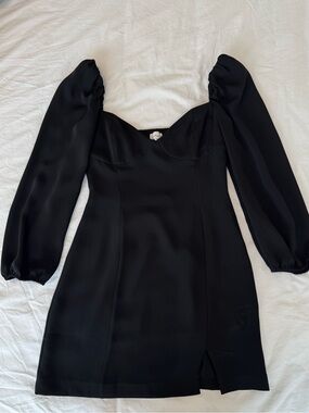 Aritzia Wilfred Novella Black Long-Sleeve Puff Shoulder Mini Dress